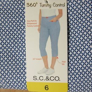 S.C. & CO. 360 Degree Tummy Control Capri Skimmer Pants Sz 6 Blue‎ Geo Print NWT